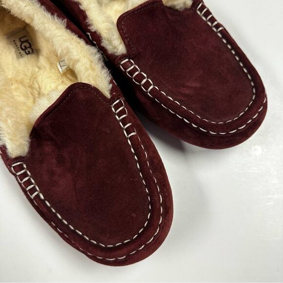 UGG Ansley Moccasin Slippers Womens 10 Mahogany Sheepskin Leather Comfy Loafers - Picture 6 of 11